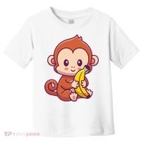 Cute Monkey Holding Banana Cartoon Toddler T-Shirt thumb 0