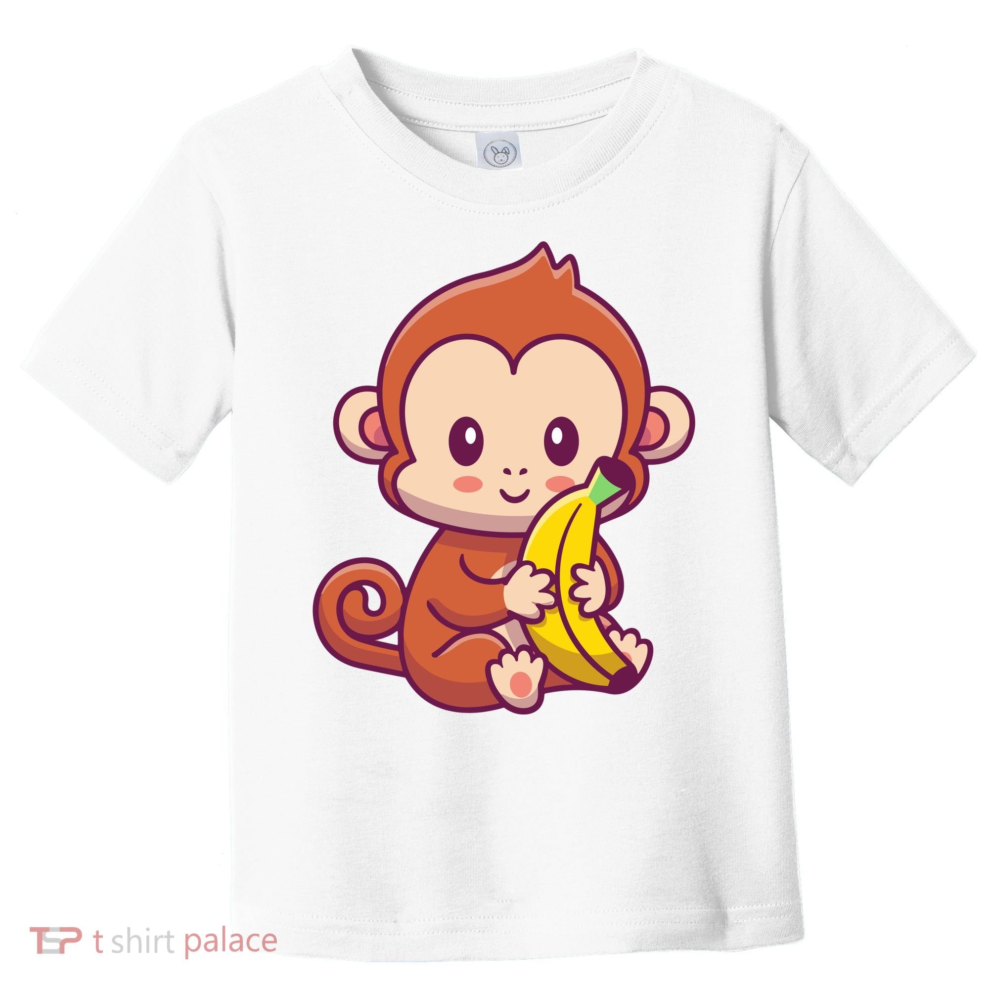 Cute Monkey Holding Banana Cartoon Toddler T-Shirt