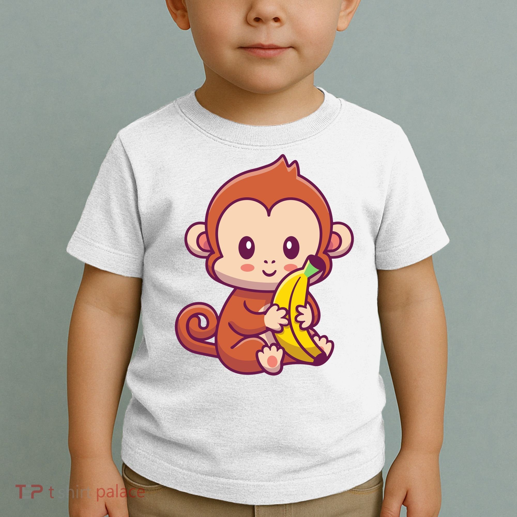 Cute Monkey Holding Banana Cartoon Toddler T-Shirt