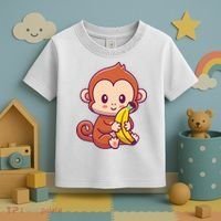 Cute Monkey Holding Banana Cartoon Toddler T-Shirt thumb 3