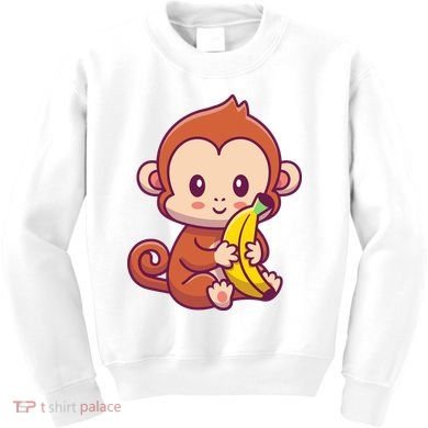 Cute Monkey Holding Banana Cartoon Kids Sweatshirt