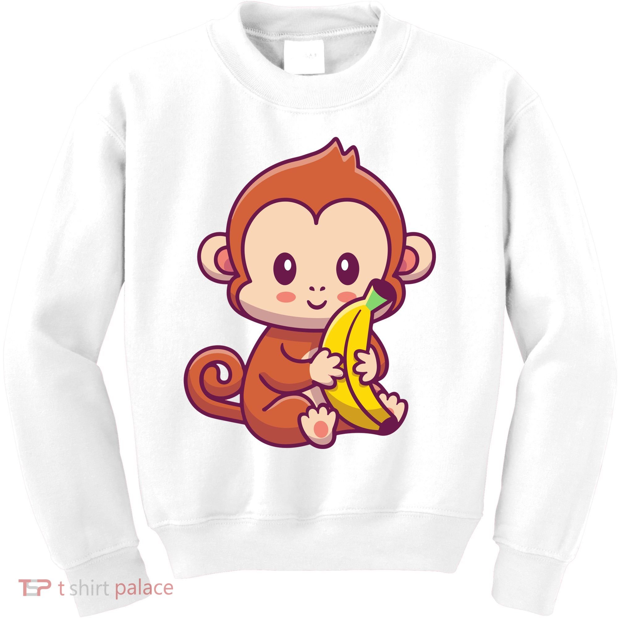 Cute Monkey Holding Banana Cartoon Kids Sweatshirt