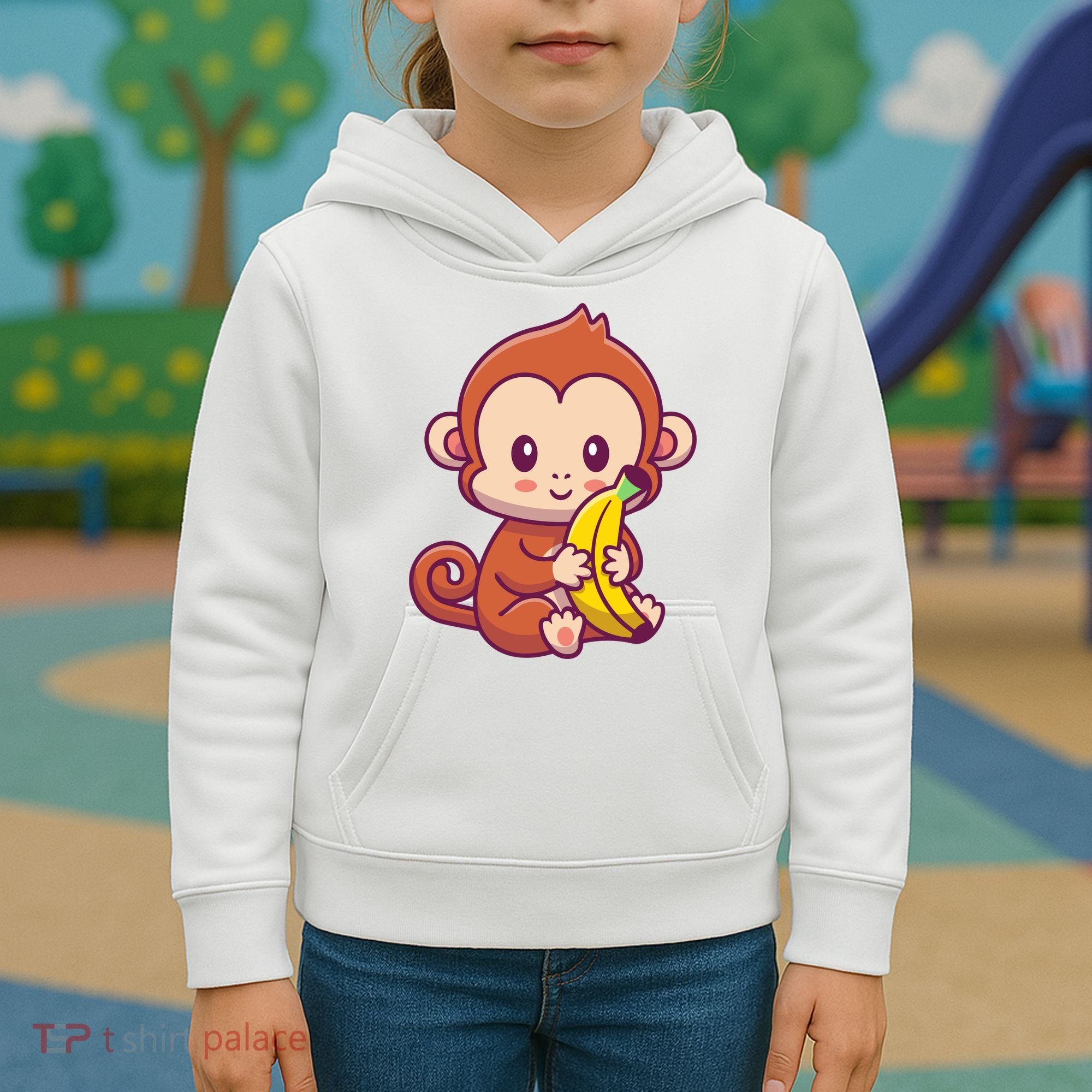 Cute Monkey Holding Banana Cartoon Kids Hoodie