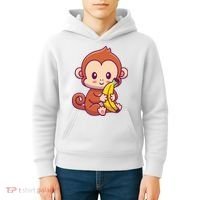 Cute Monkey Holding Banana Cartoon Kids Hoodie thumb 4