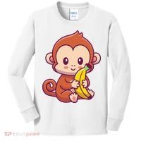 Cute Monkey Holding Banana Cartoon Kids Long Sleeve Shirt thumb 0