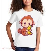 Cute Monkey Holding Banana Cartoon Kids T-Shirt thumb 2