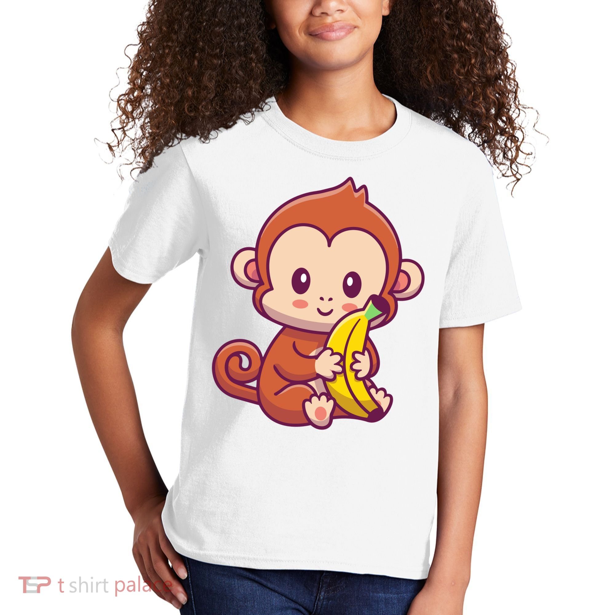 Cute Monkey Holding Banana Cartoon Kids T-Shirt
