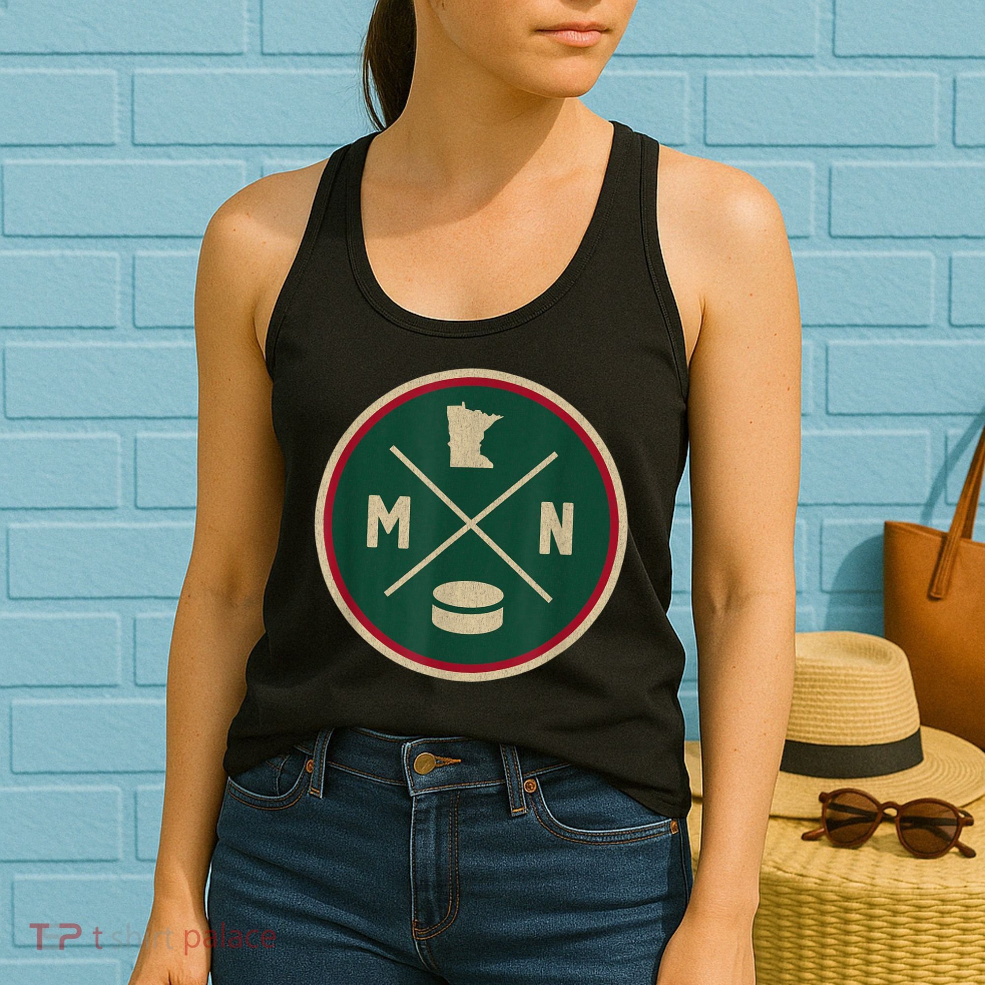 Classic Minnesota Hockey MN Outline Women's Tank Top