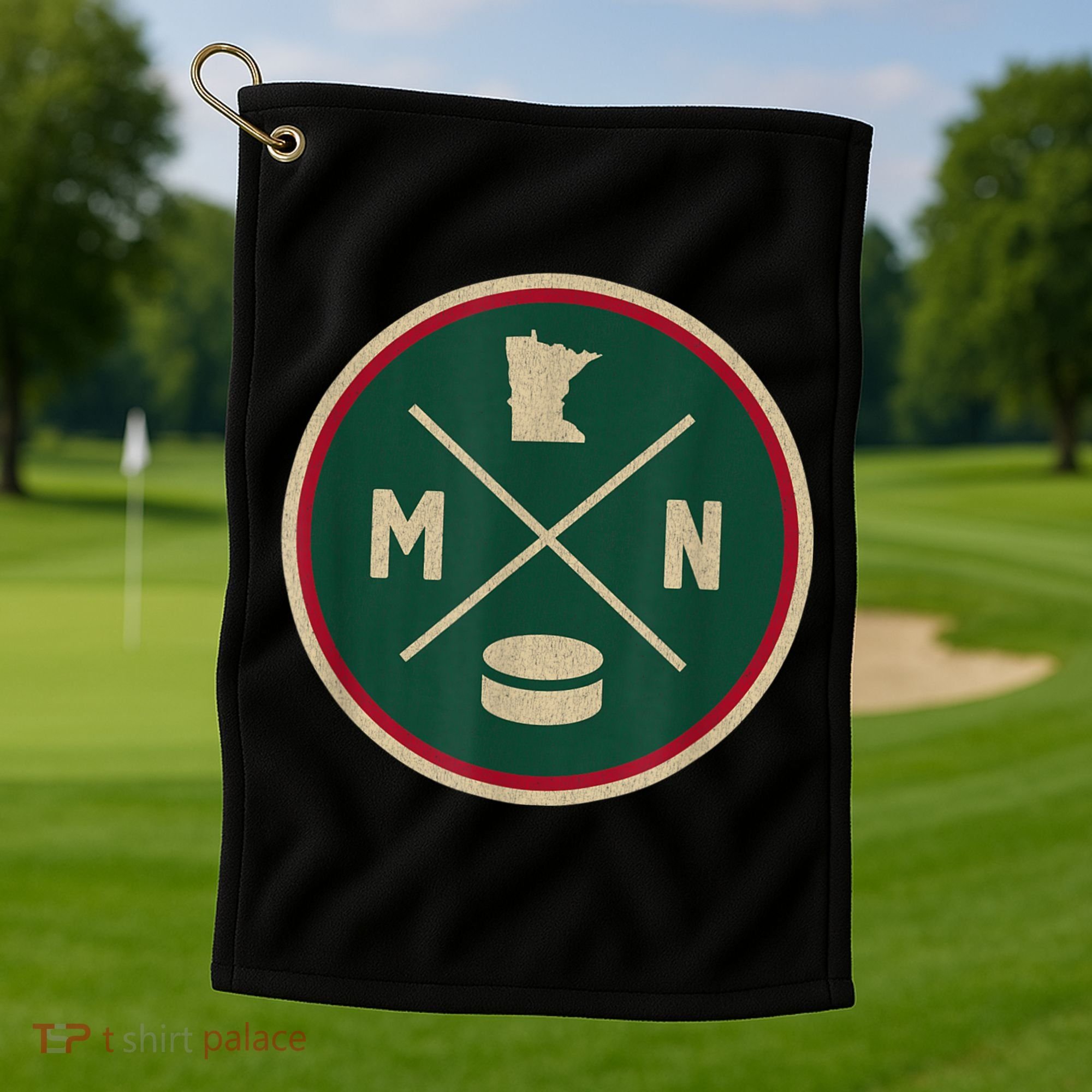 Classic Minnesota Hockey MN Outline Golf Towel