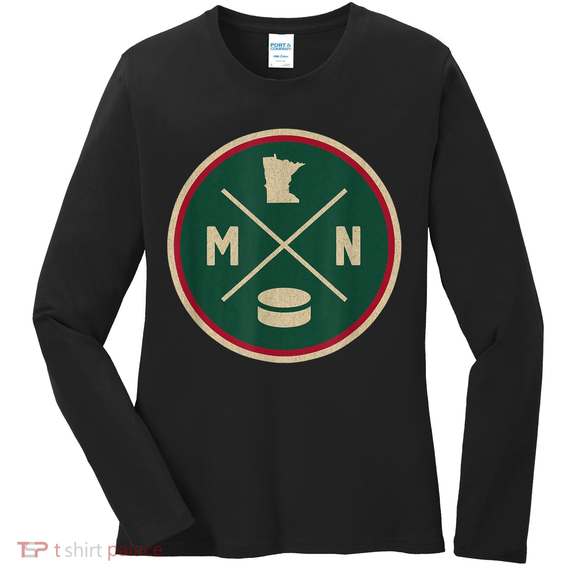 Classic Minnesota Hockey MN Outline Women's Long Sleeve Shirt