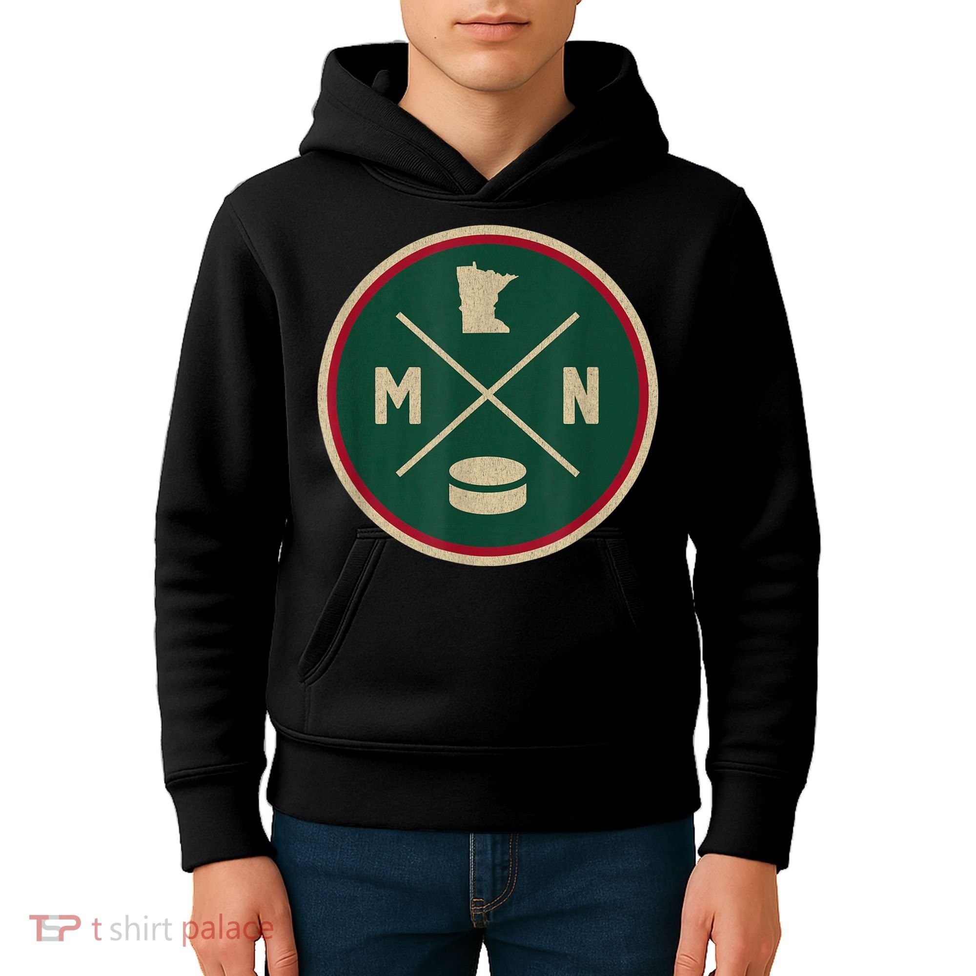 Classic Minnesota Hockey MN Outline Kids Hoodie