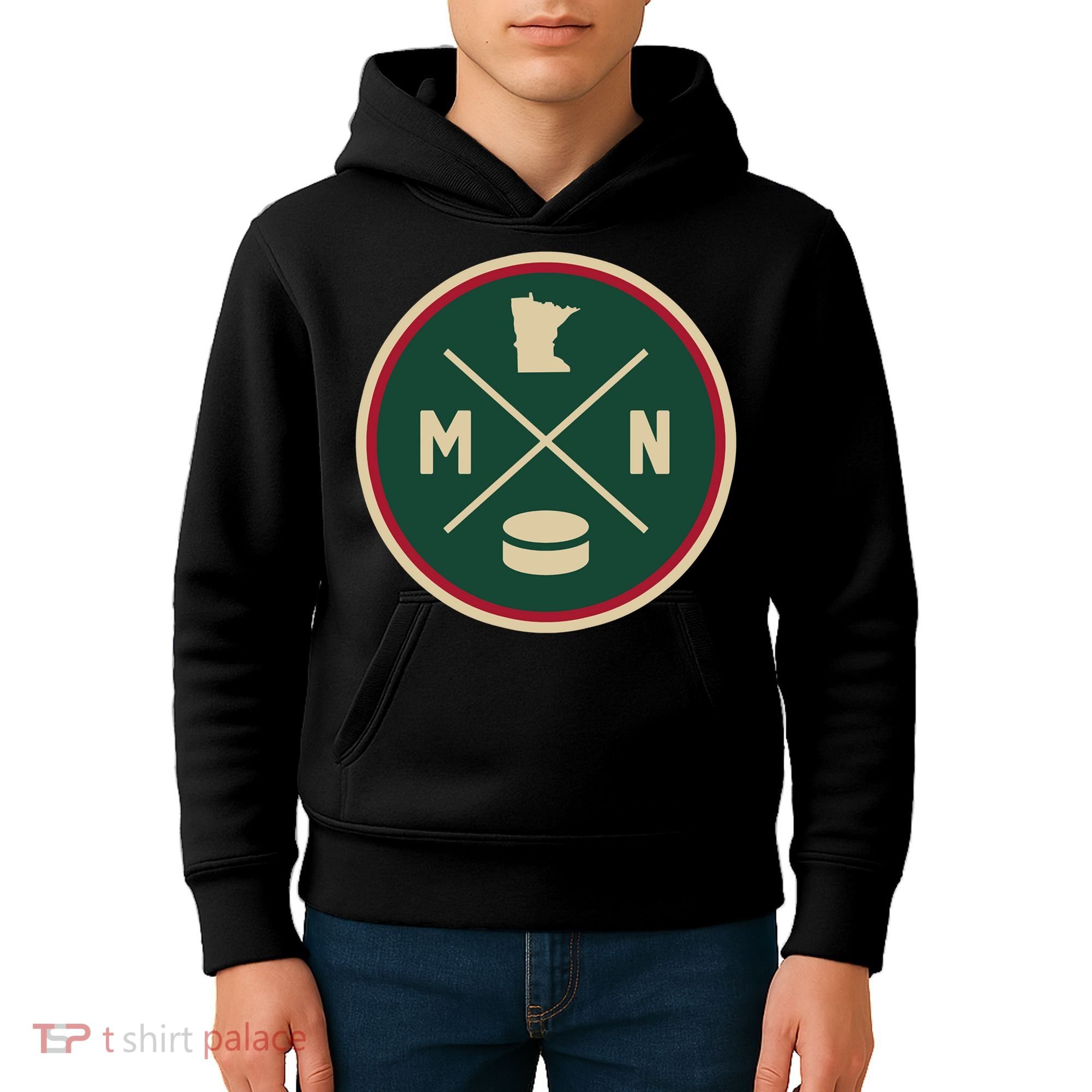 Classic Minnesota Hockey MN Outline Kids Hoodie