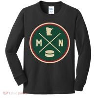 Classic Minnesota Hockey MN Outline Kids Long Sleeve Shirt thumb 0