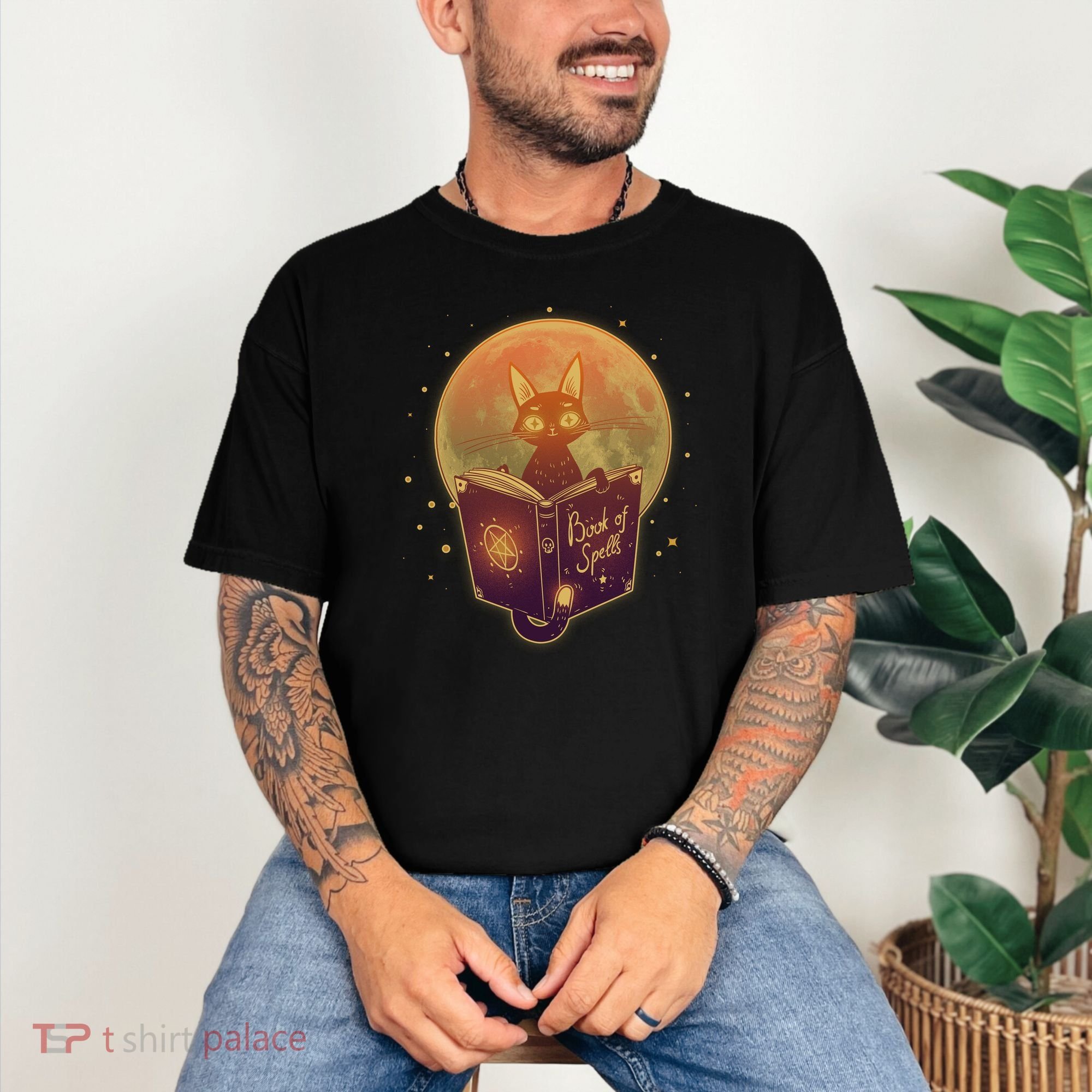 Cute Mystical Halloween Book Of Spells Cat Comfort Colors T-Shirt