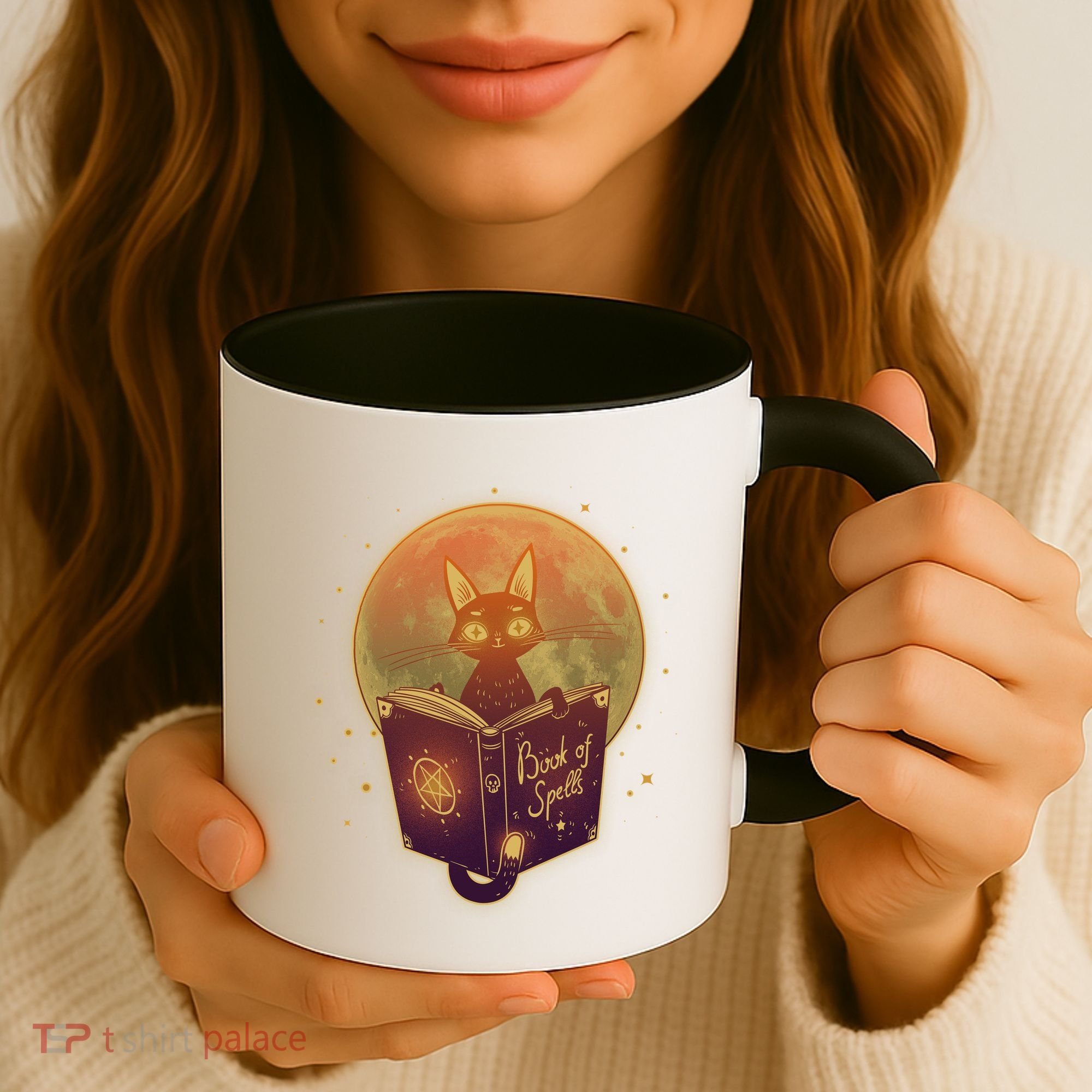 Cute Mystical Halloween Book Of Spells Cat Coffee Mug