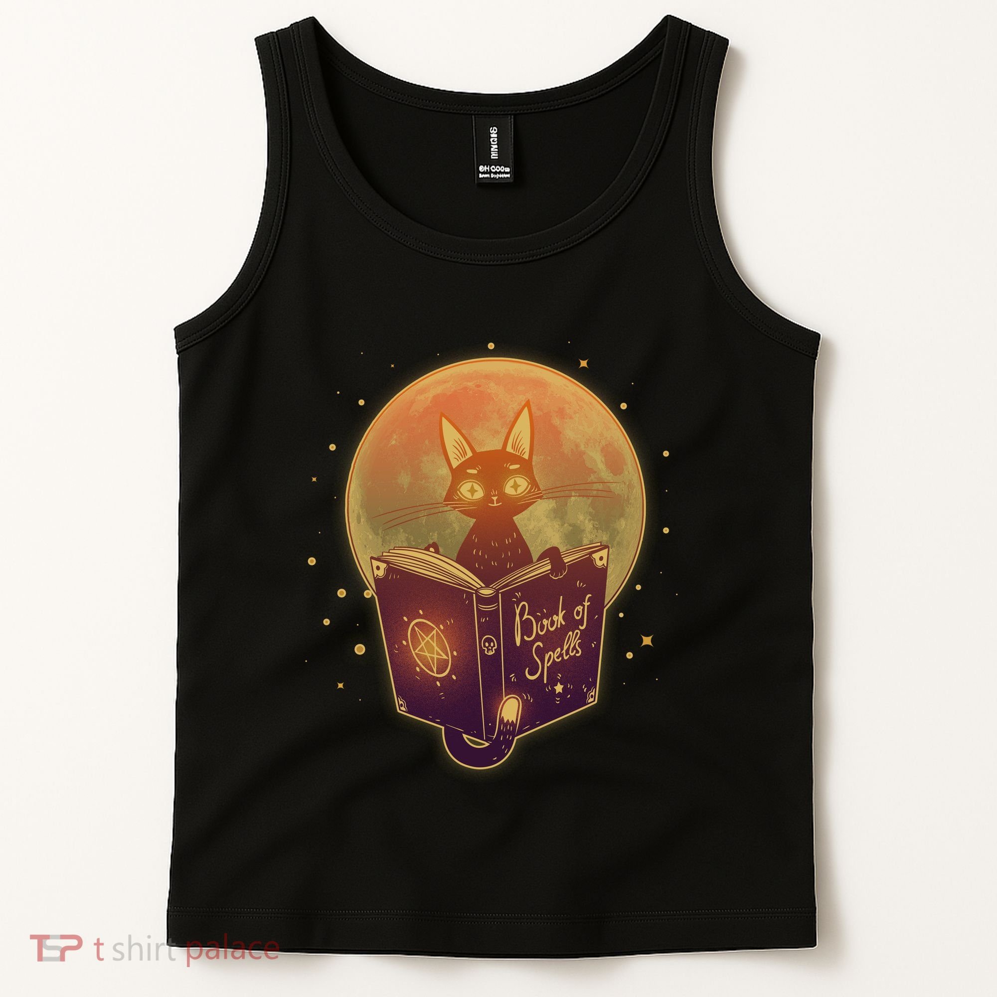 Cute Mystical Halloween Book Of Spells Cat Tank Top