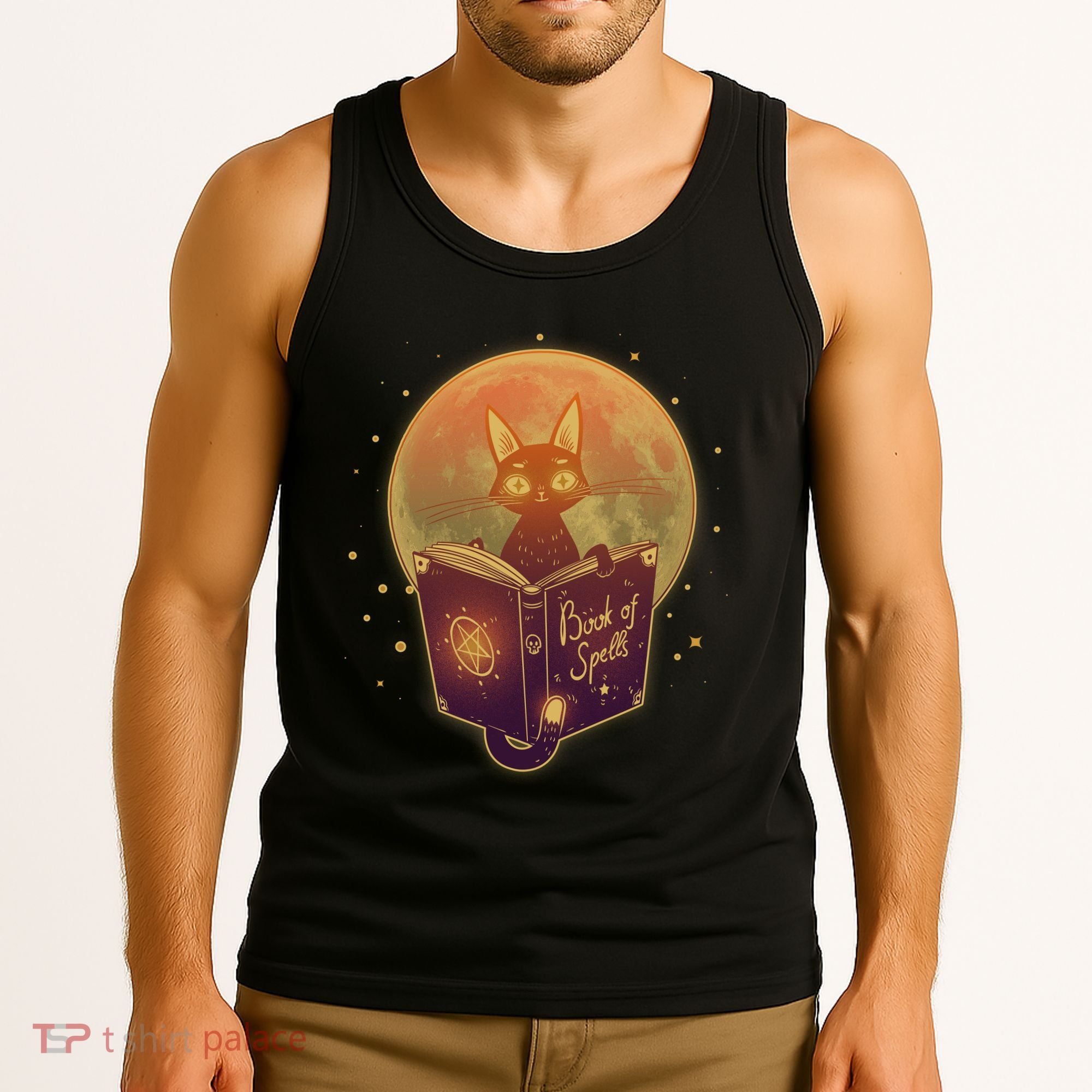 Cute Mystical Halloween Book Of Spells Cat Tank Top