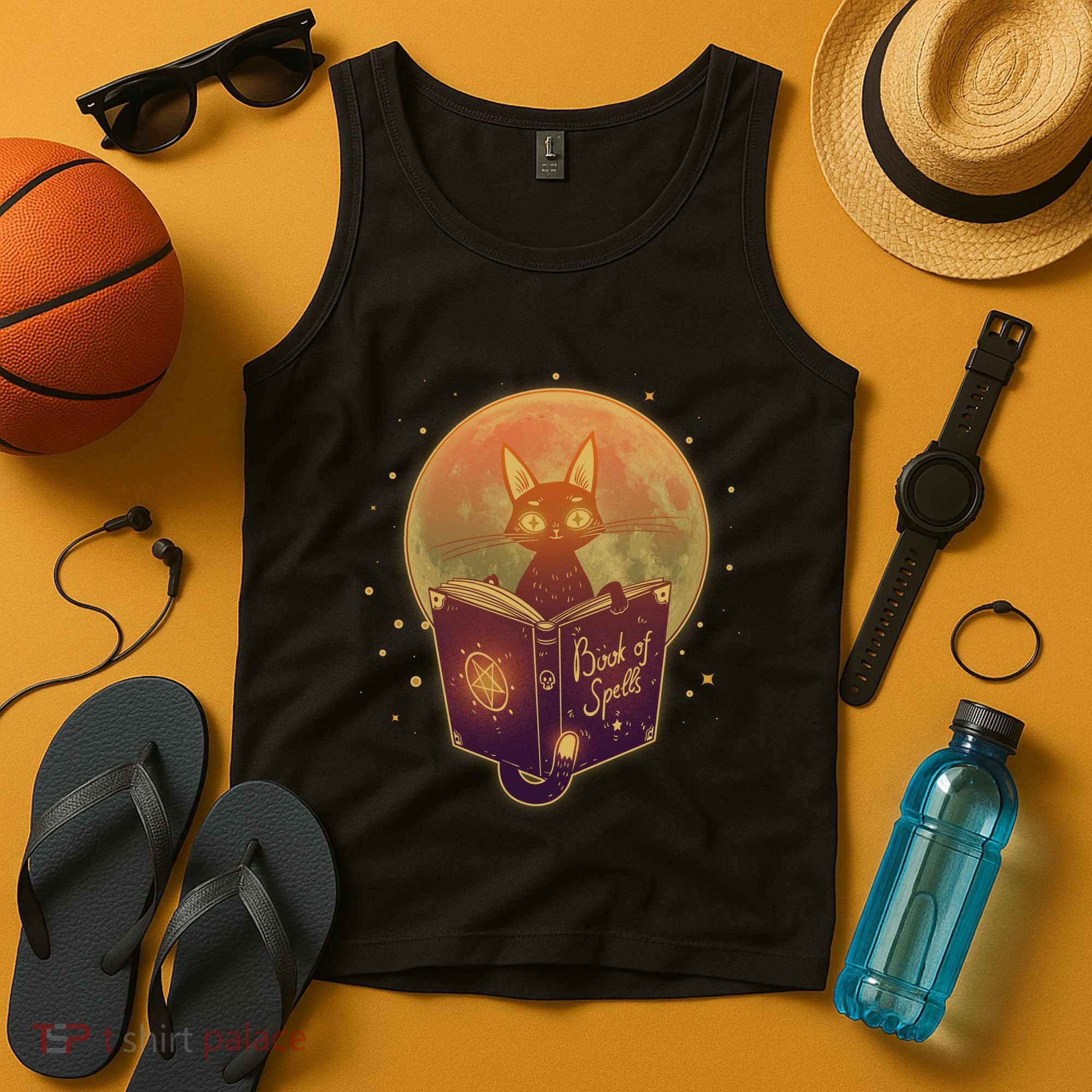 Cute Mystical Halloween Book Of Spells Cat Tank Top