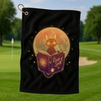 Cute Mystical Halloween Book Of Spells Cat Golf Towel thumb 1