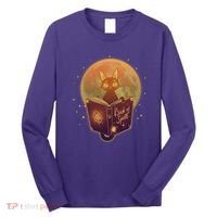 Cute Mystical Halloween Book Of Spells Cat Long Sleeve Shirt thumb 0