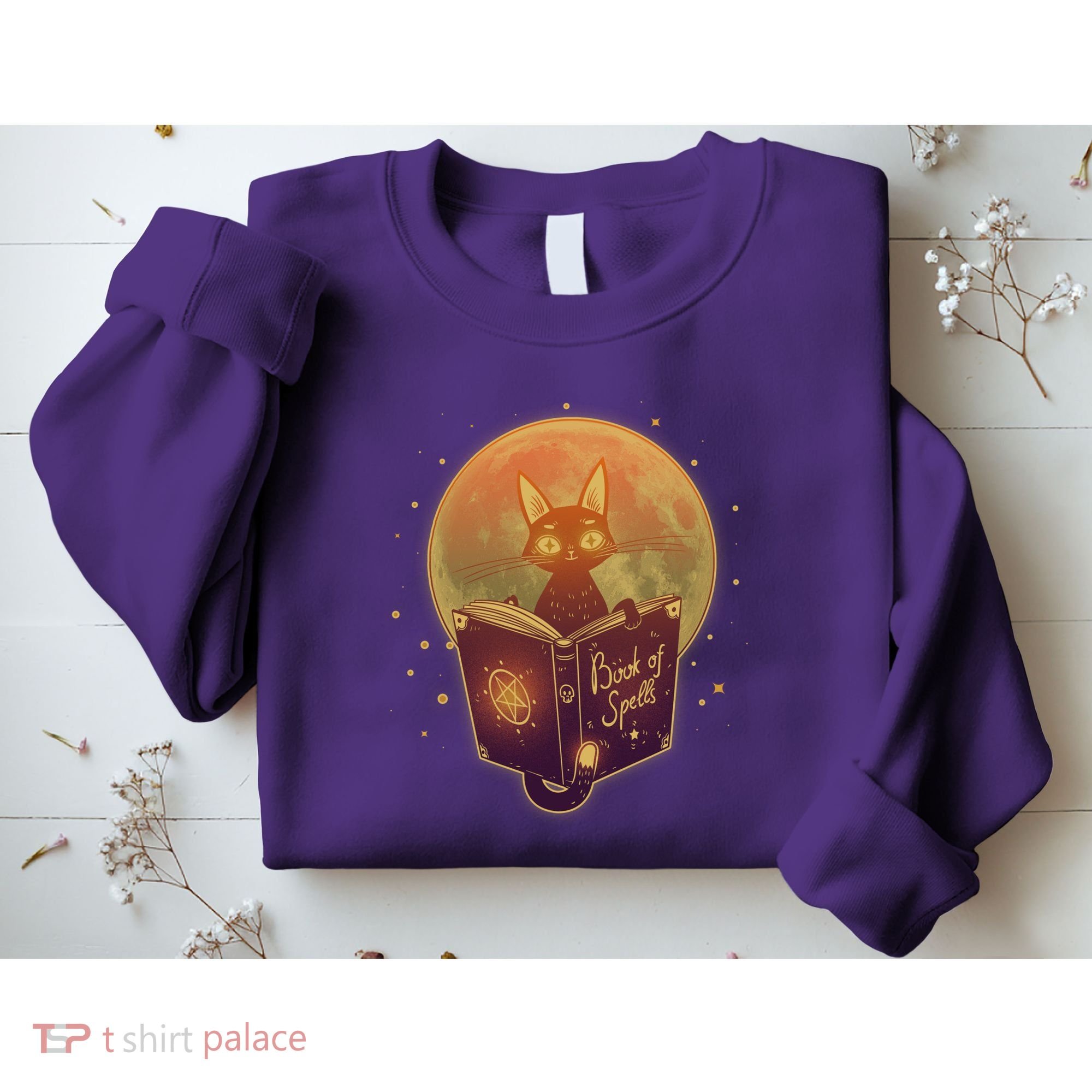 Cute Mystical Halloween Book Of Spells Cat Sweatshirt