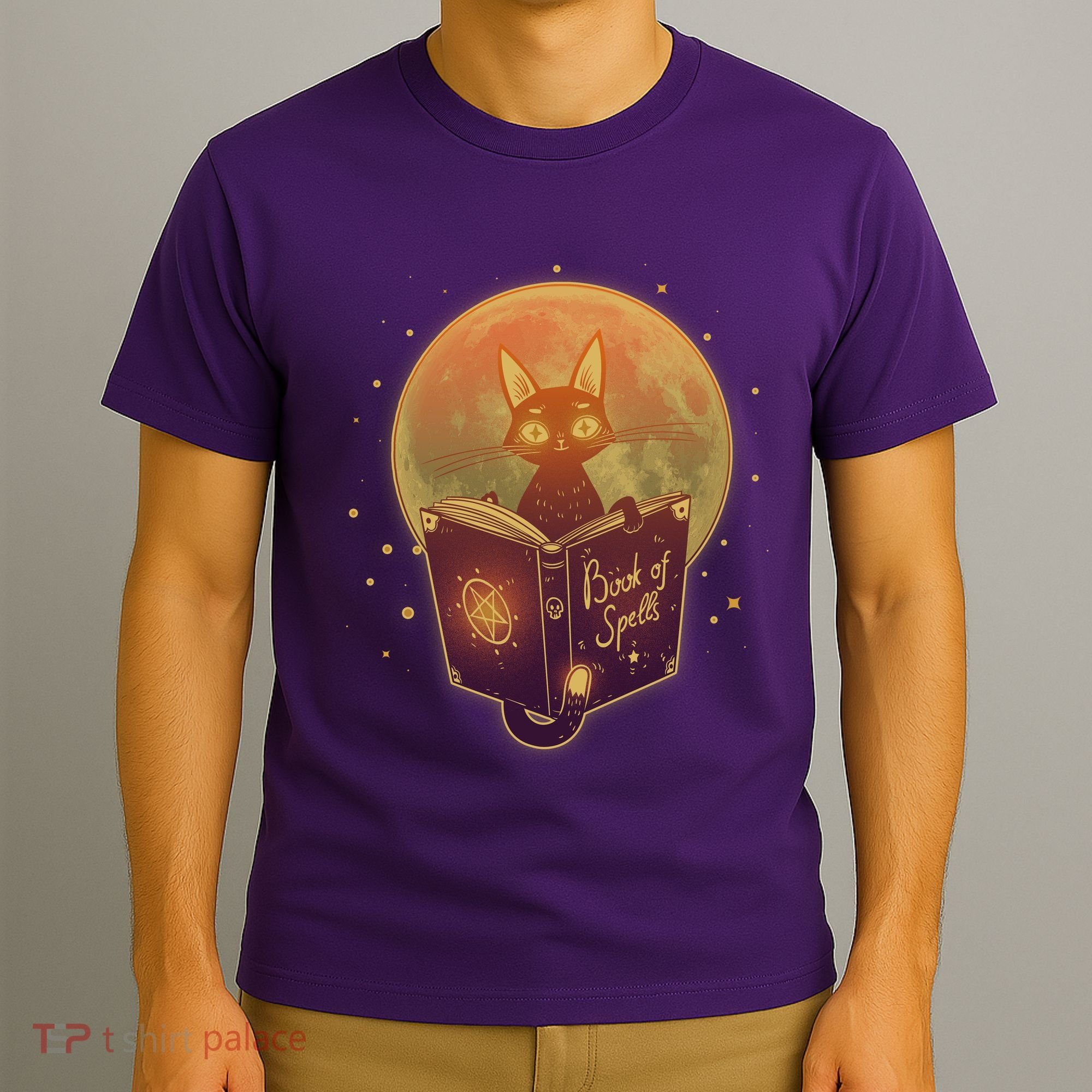 Cute Mystical Halloween Book Of Spells Cat T-Shirt