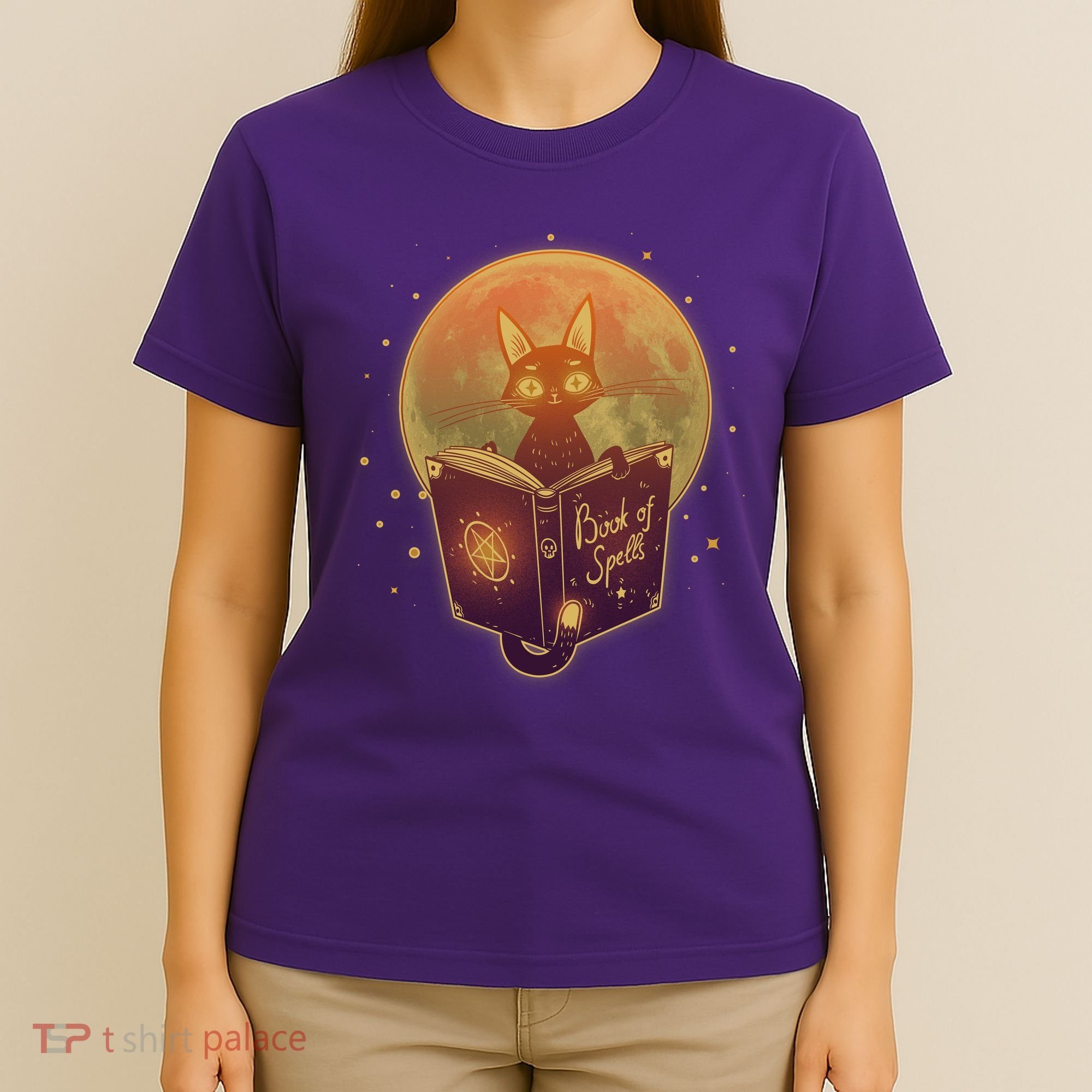 Cute Mystical Halloween Book Of Spells Cat T-Shirt