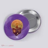 Cute Mystical Halloween Book Of Spells Cat Button thumb 0
