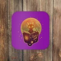 Cute Mystical Halloween Book Of Spells Cat Coaster thumb 0