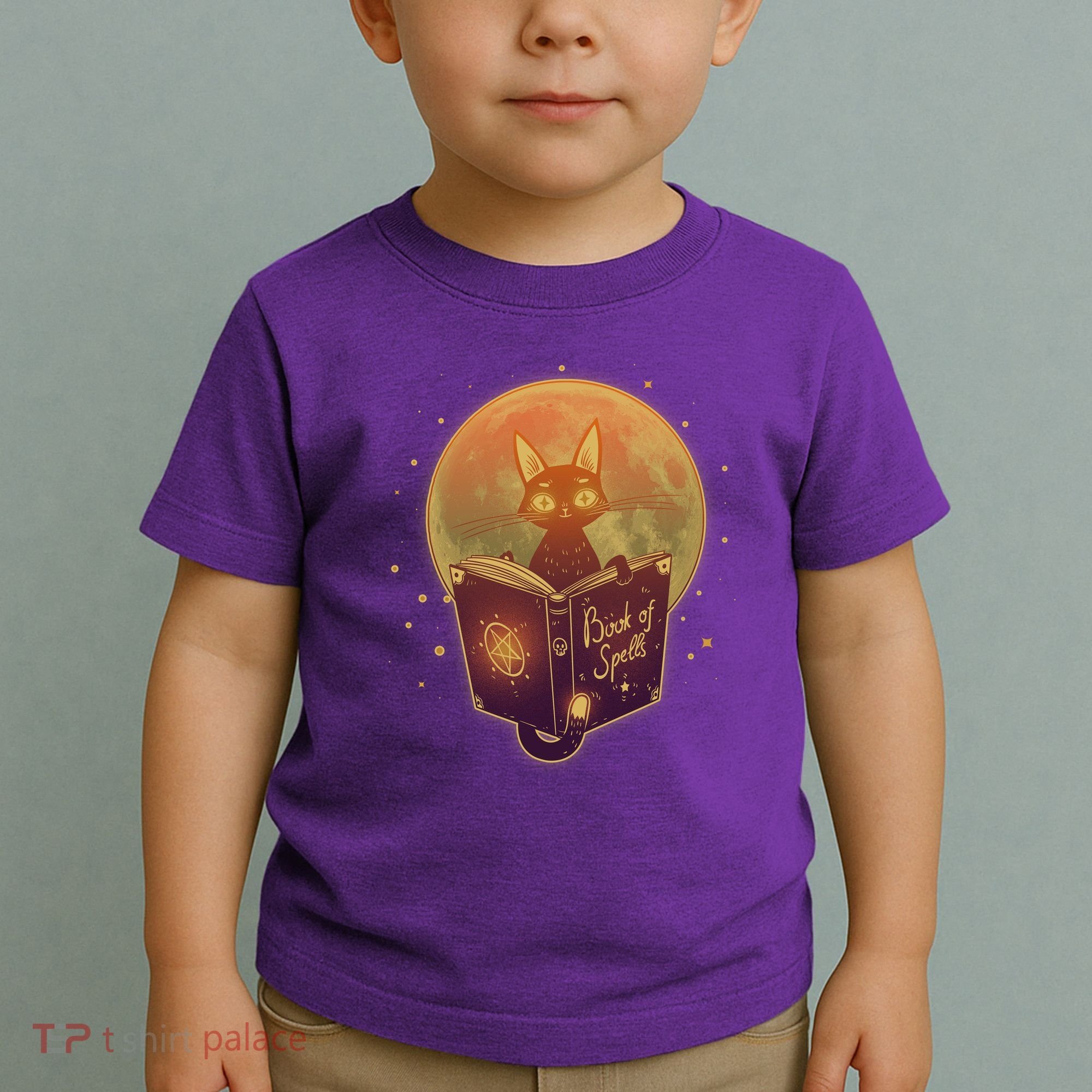 Cute Mystical Halloween Book Of Spells Cat Toddler T-Shirt