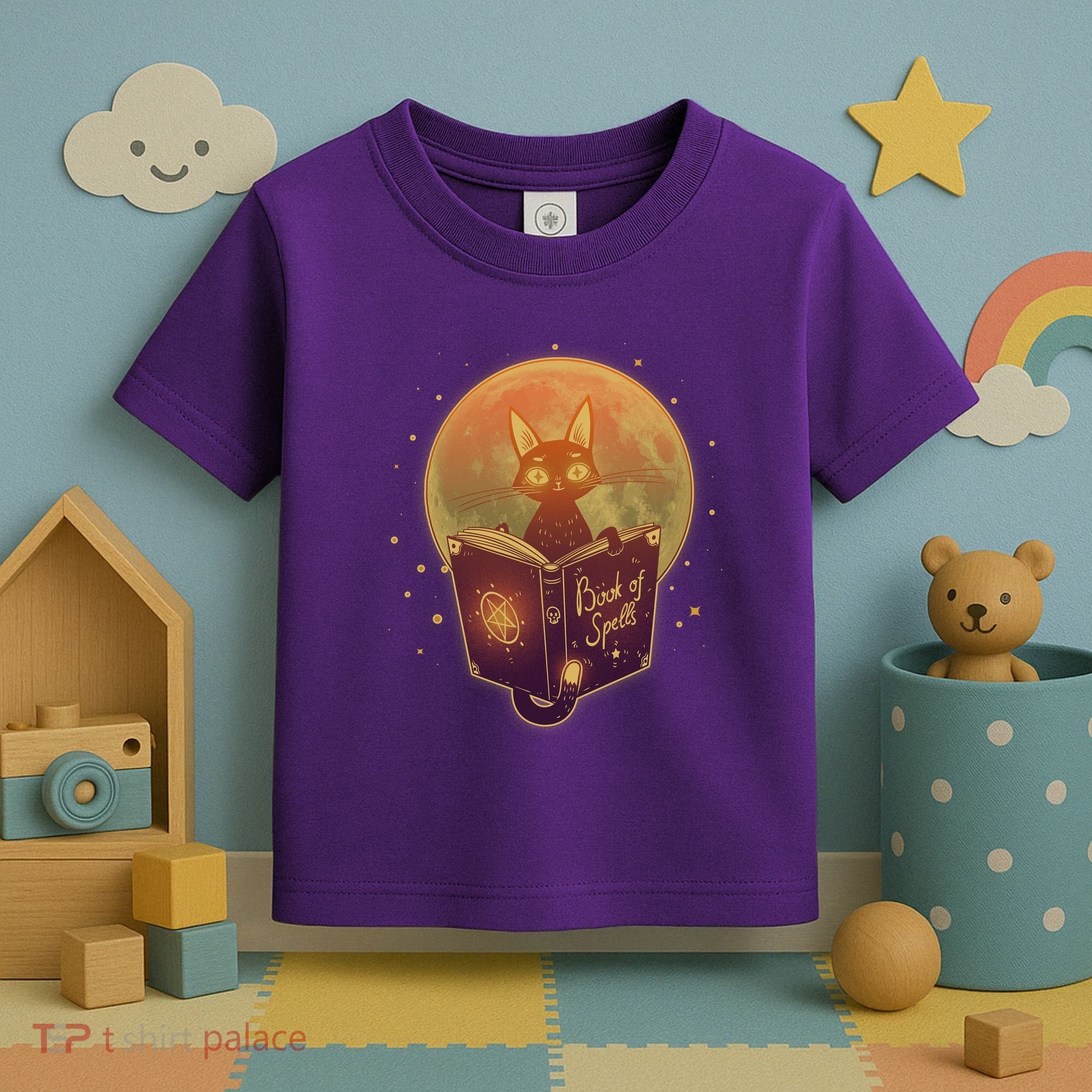 Cute Mystical Halloween Book Of Spells Cat Toddler T-Shirt