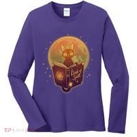Cute Mystical Halloween Book Of Spells Cat Women's Long Sleeve Shirt thumb 0