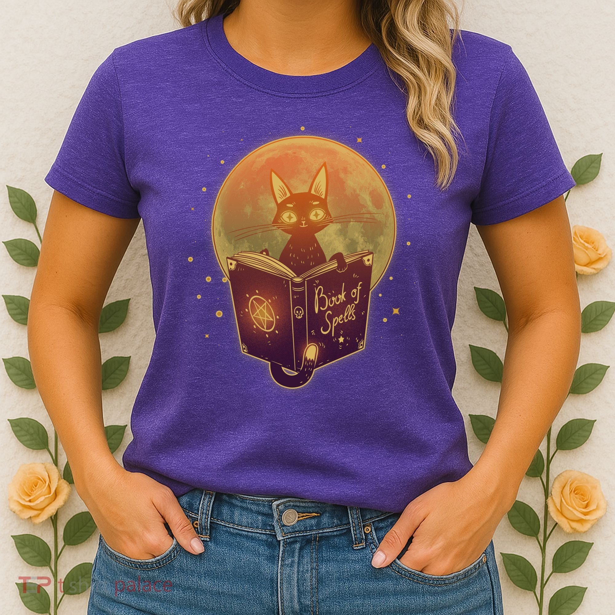 Cute Mystical Halloween Book Of Spells Cat Women's T-Shirt