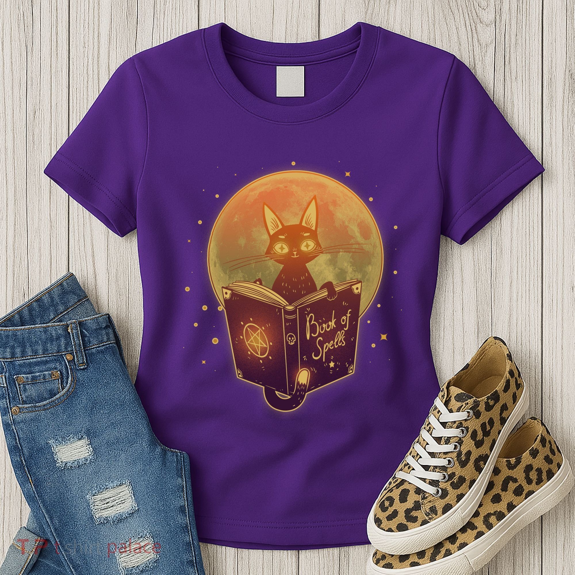 Cute Mystical Halloween Book Of Spells Cat Women's T-Shirt