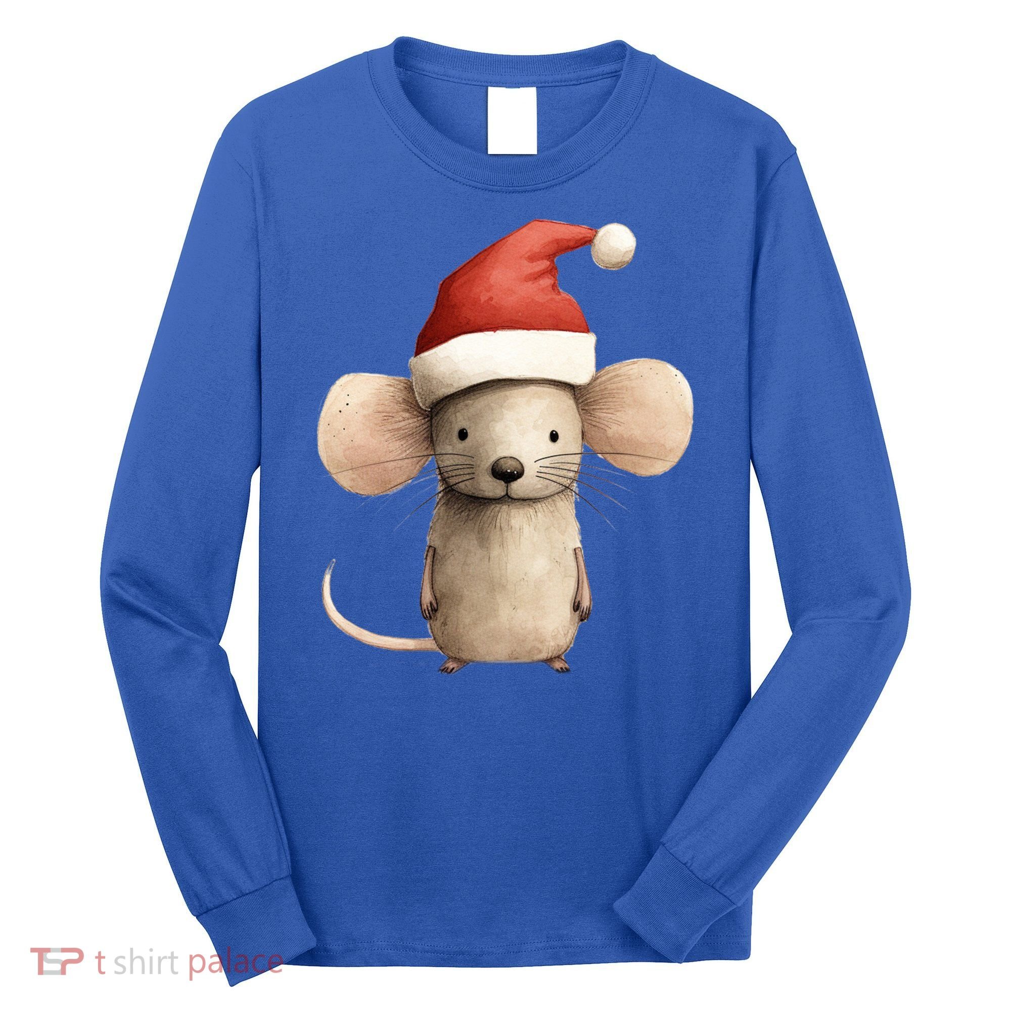 Christmas Mouse In Santa Hat Gift Long Sleeve Shirt