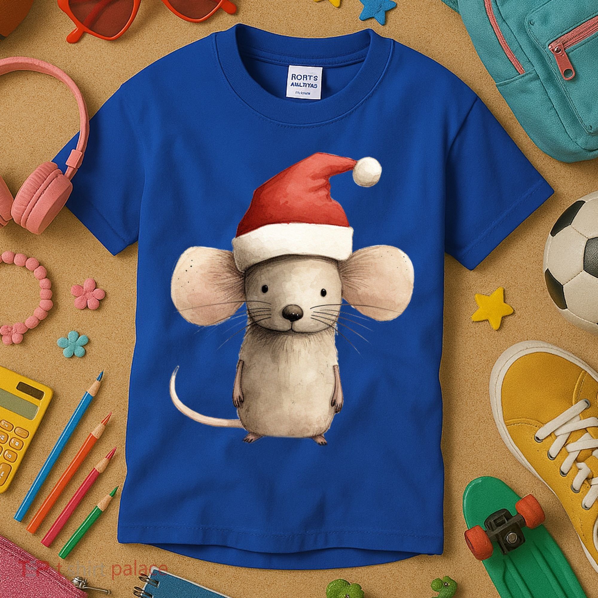 Christmas Mouse In Santa Hat Gift Kids T-Shirt