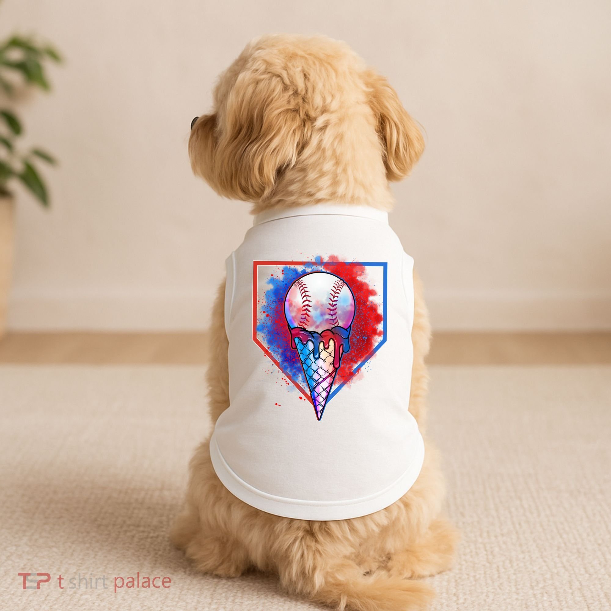 Cute Melting Ice Cream Baseball Ball Home Plate Doggie Tank