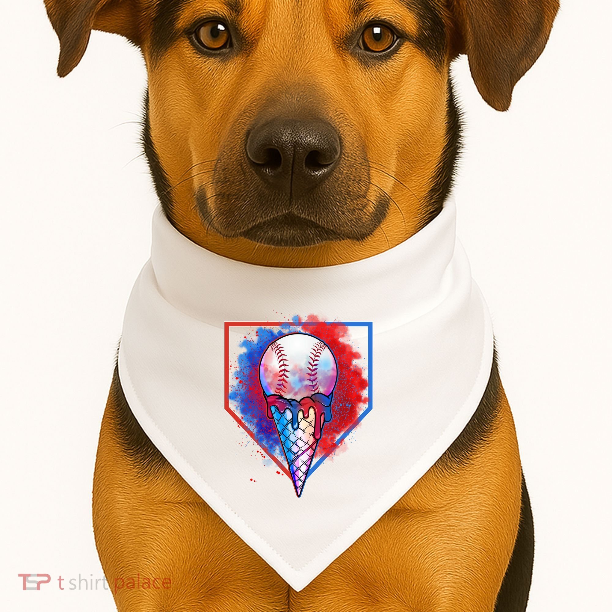 Cute Melting Ice Cream Baseball Ball Home Plate USA-Made Doggie Bandana