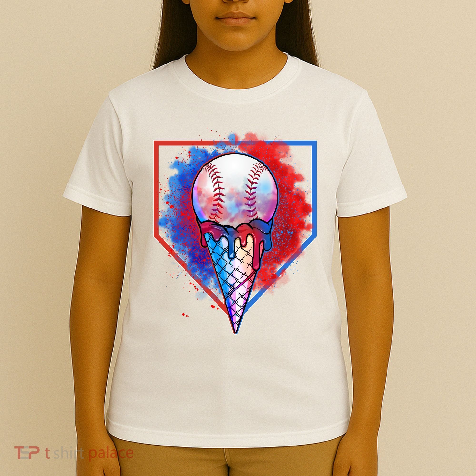 Cute Melting Ice Cream Baseball Ball Home Plate T-Shirt