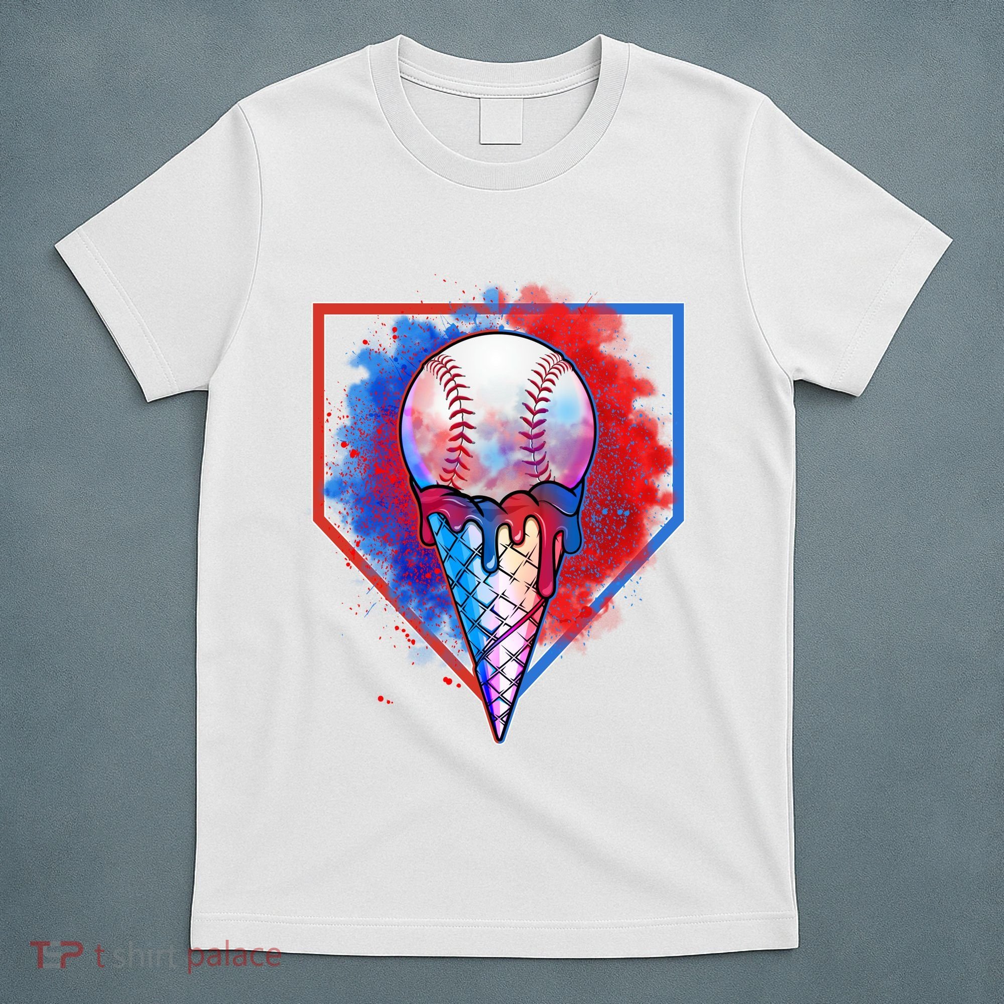 Cute Melting Ice Cream Baseball Ball Home Plate T-Shirt