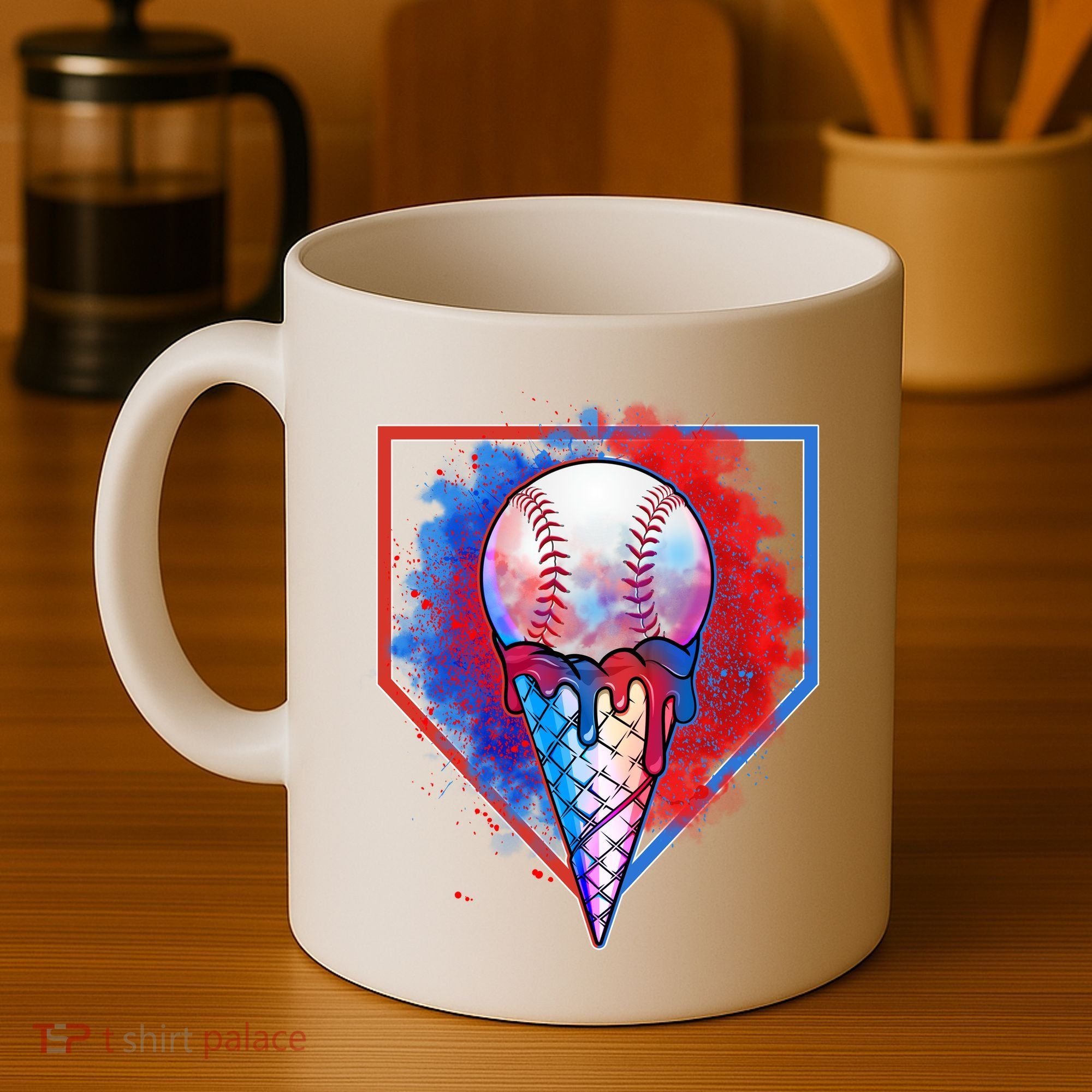Cute Melting Ice Cream Baseball Ball Home Plate Coffee Mug
