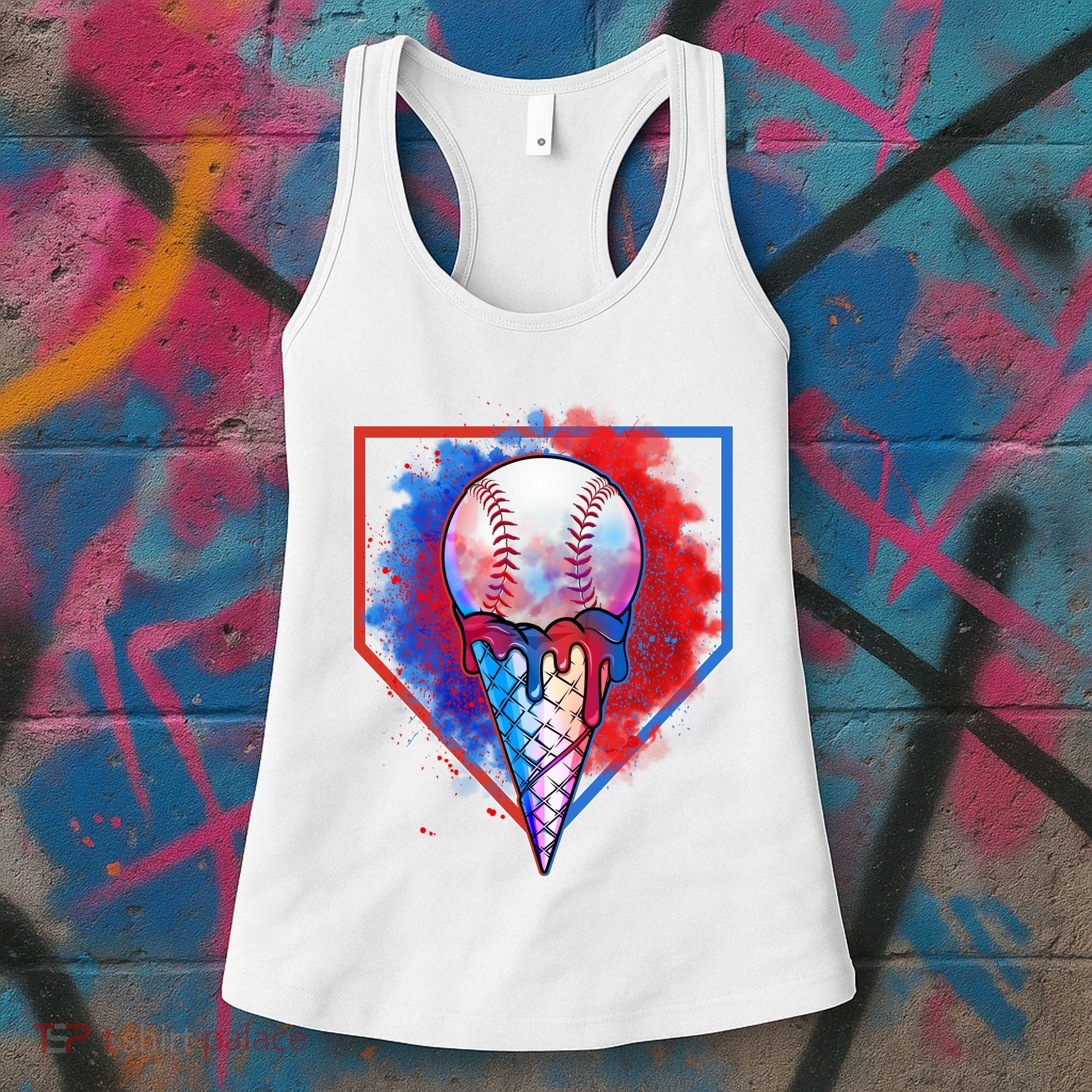 Cute Melting Ice Cream Baseball Ball Home Plate Women's Tank Top