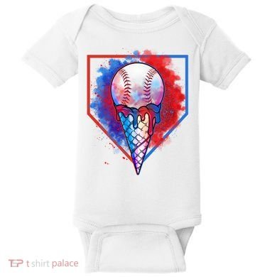 Cute Melting Ice Cream Baseball Ball Home Plate Baby Bodysuit