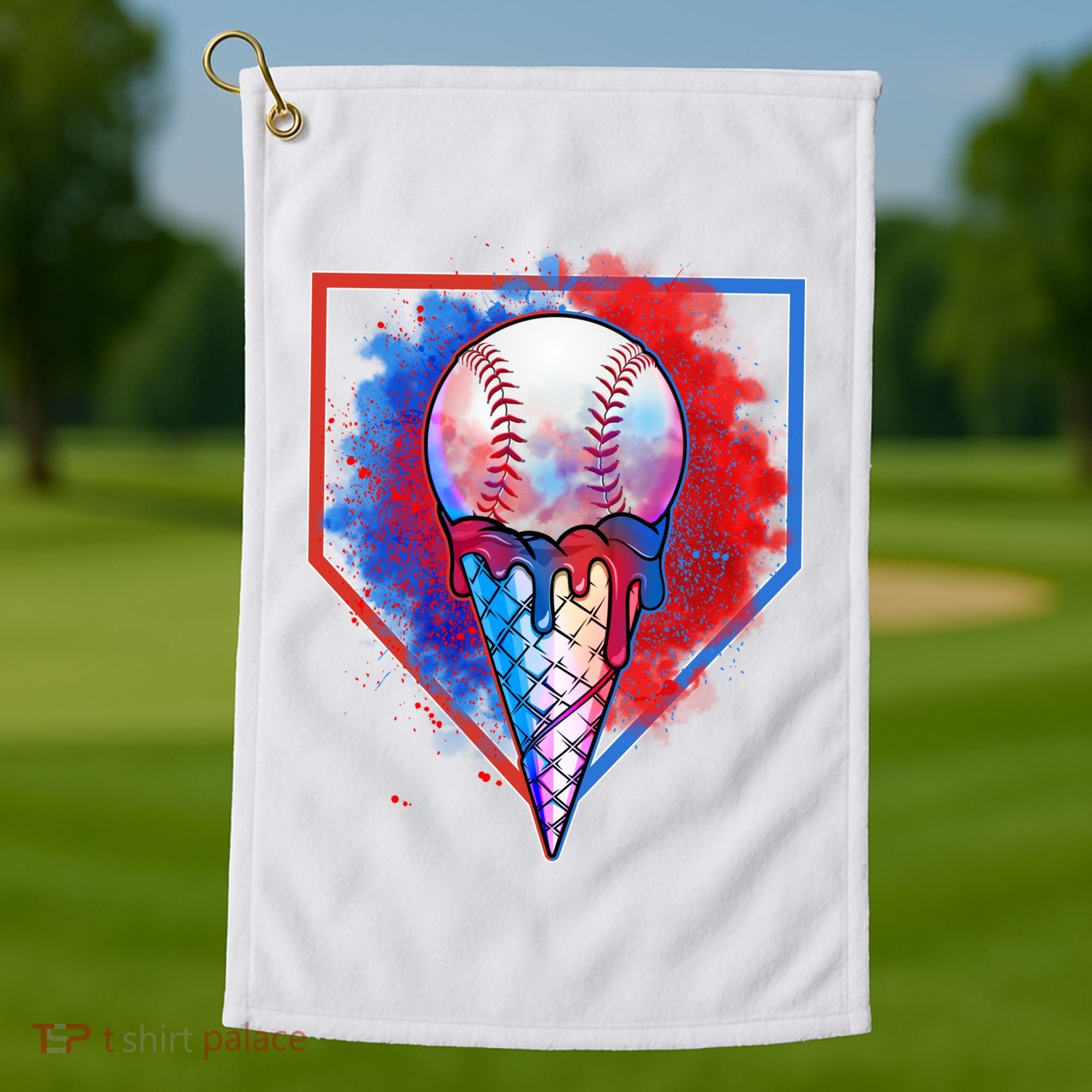 Cute Melting Ice Cream Baseball Ball Home Plate Golf Towel