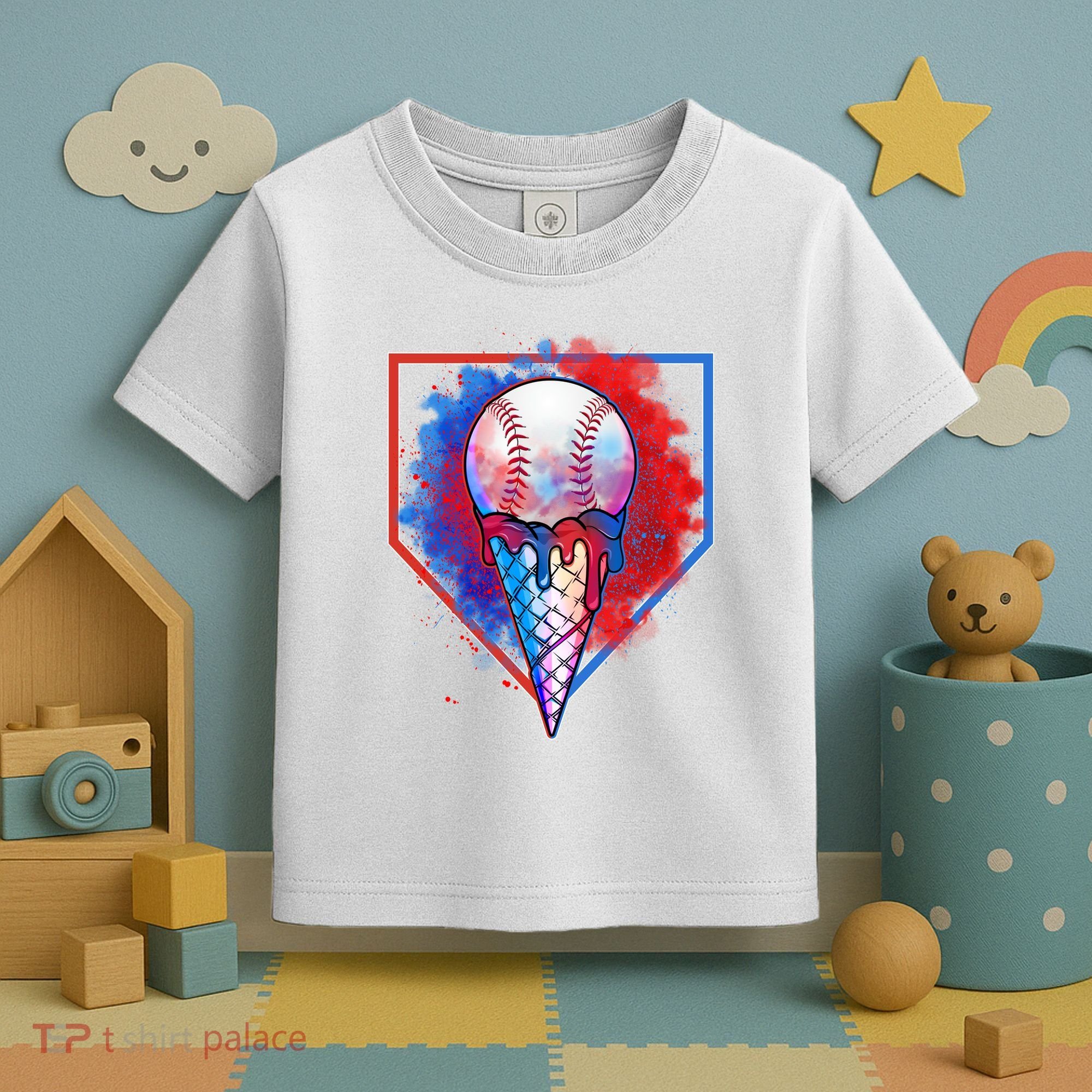 Cute Melting Ice Cream Baseball Ball Home Plate Toddler T-Shirt
