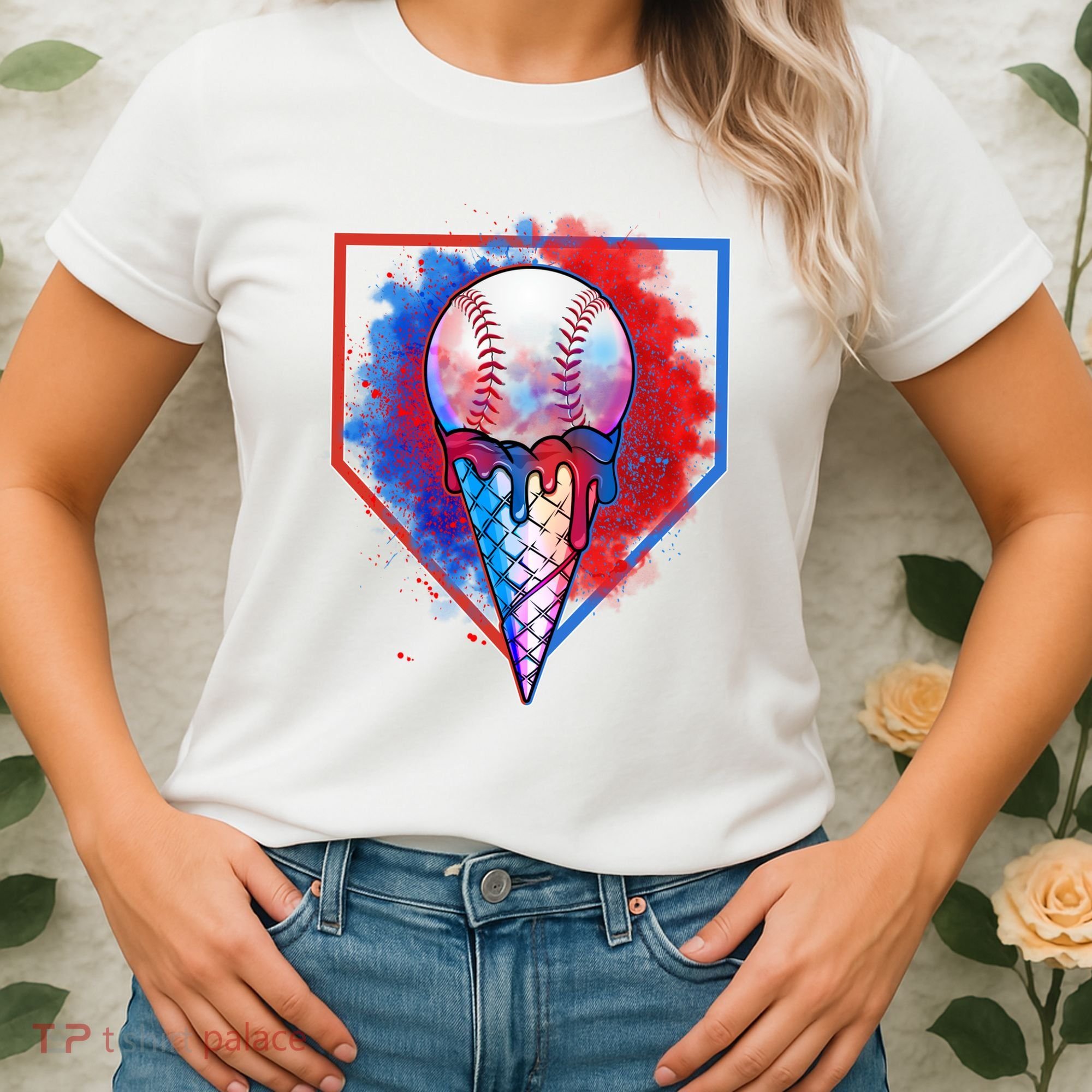 Cute Melting Ice Cream Baseball Ball Home Plate Women's T-Shirt