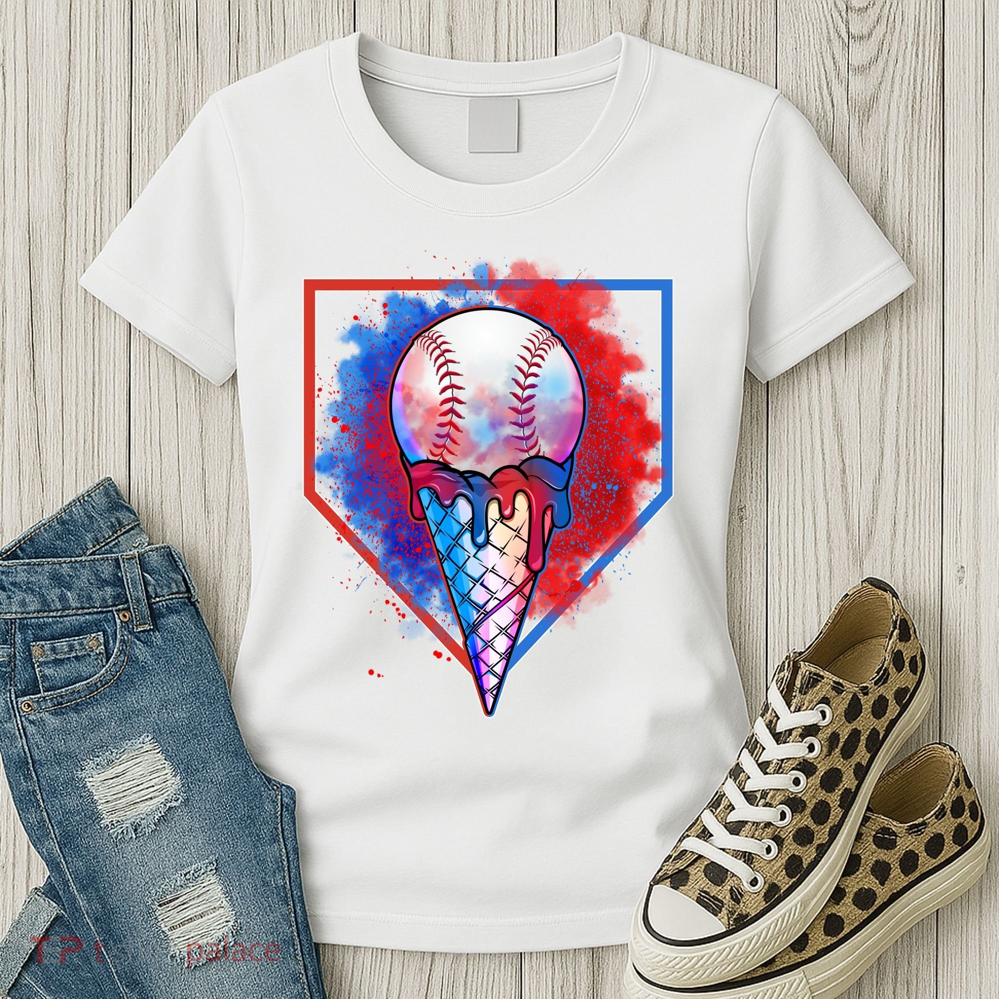 Cute Melting Ice Cream Baseball Ball Home Plate Women's T-Shirt