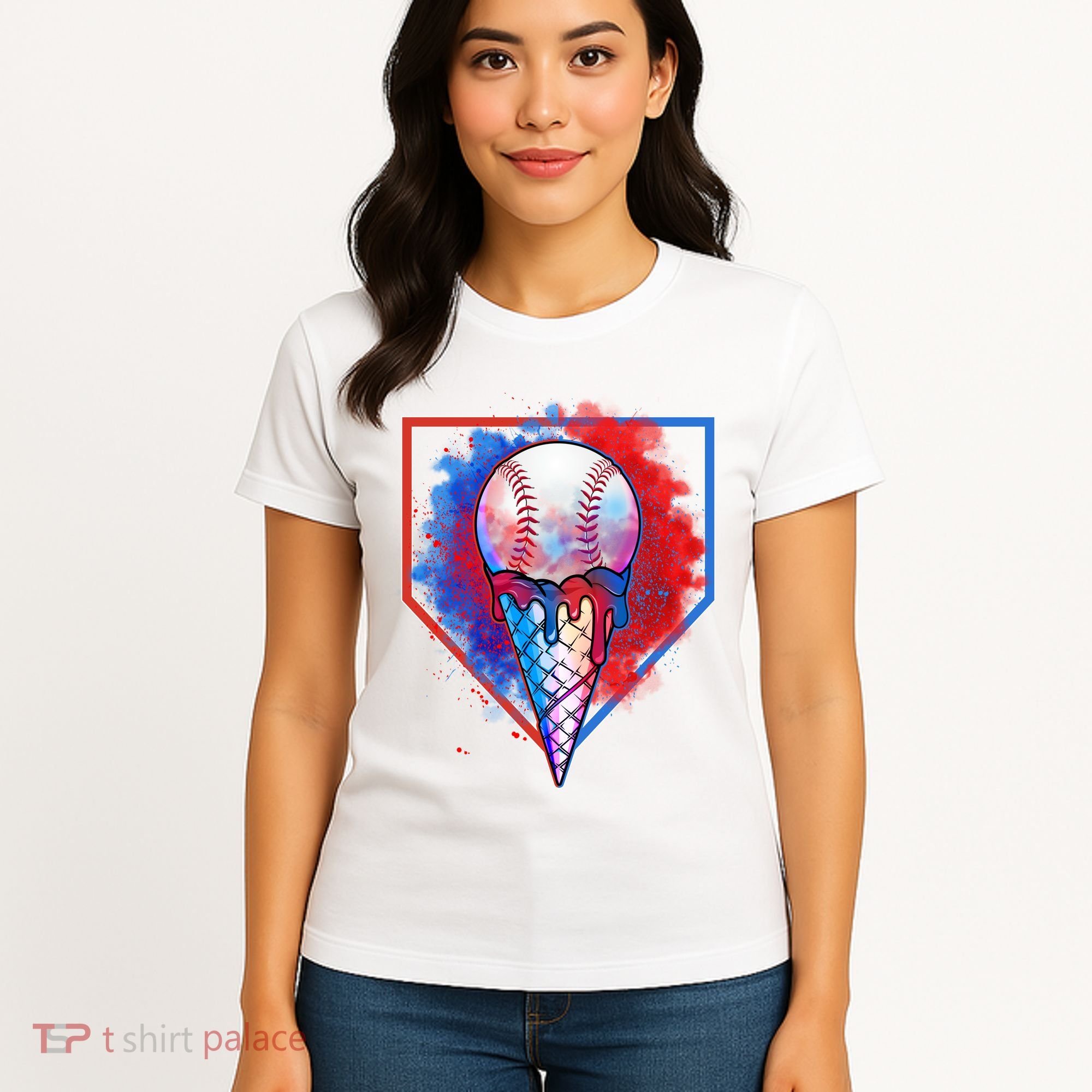 Cute Melting Ice Cream Baseball Ball Home Plate Women's T-Shirt