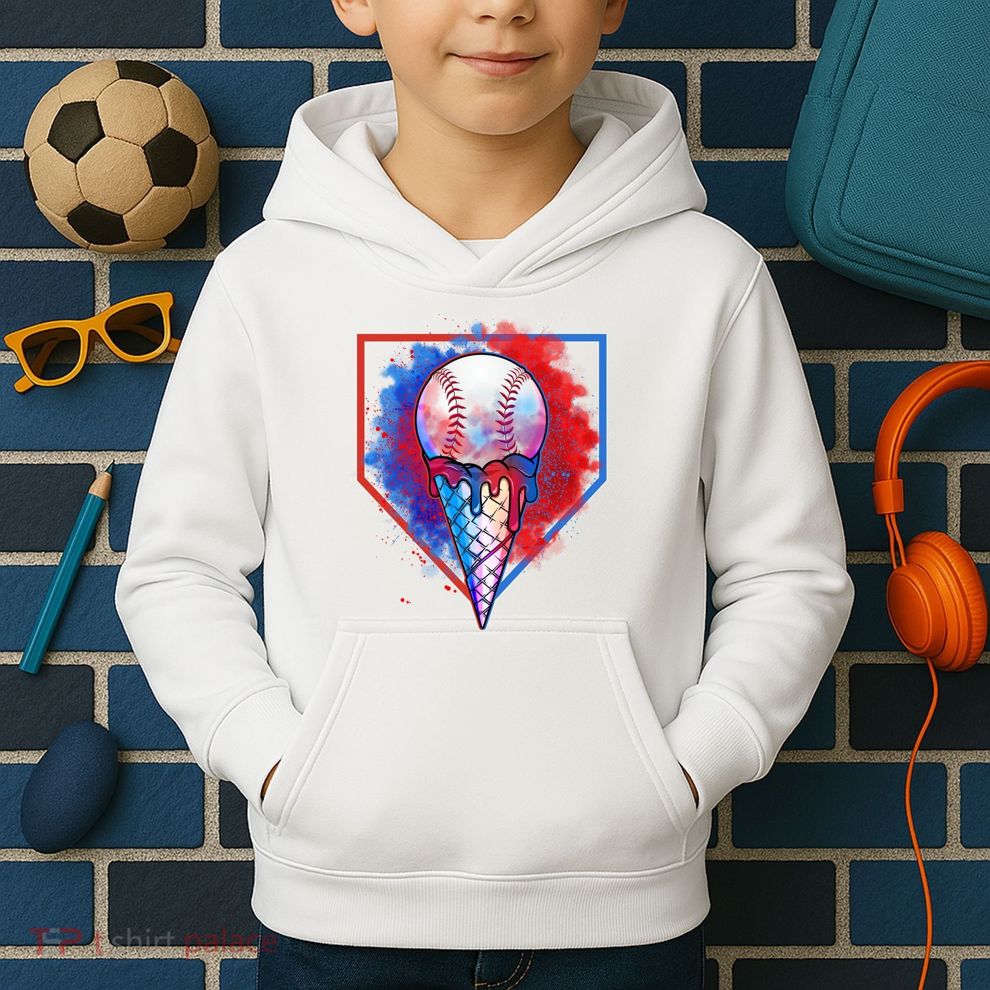 Cute Melting Ice Cream Baseball Ball Home Plate Kids Hoodie