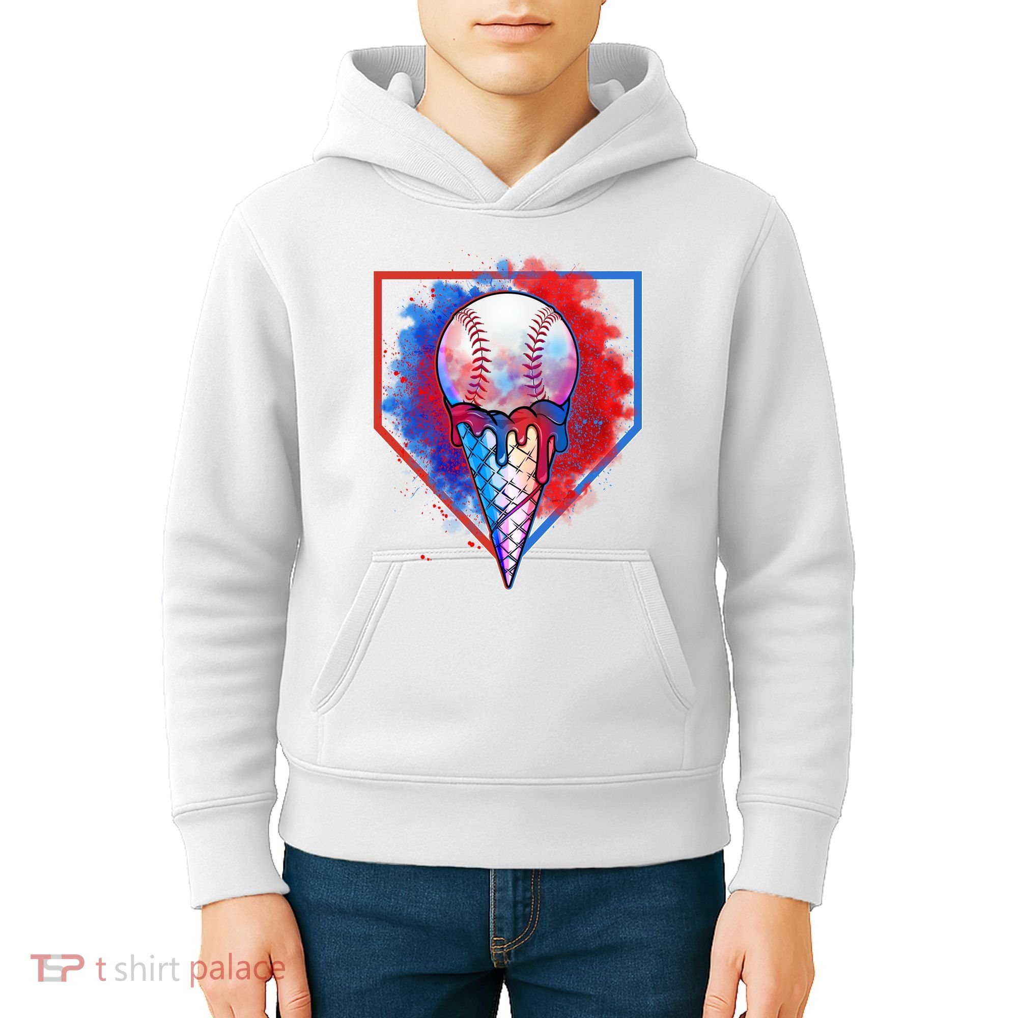 Cute Melting Ice Cream Baseball Ball Home Plate Kids Hoodie